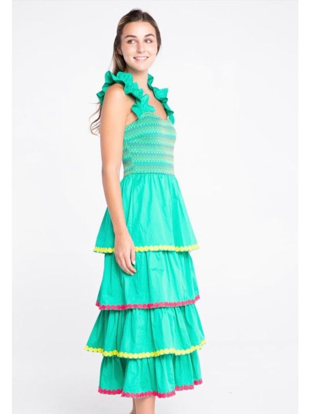 Alden Adair Green Ruffle Midi/Maxi Frida Dress $370 - Jade NWT XS